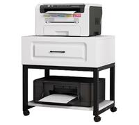 Compact Mobile Printer Stand - 2-Tier Heavy-Duty Printer Cart with Storage Drawer, Black Frame & Light Walnut Finish - Ideal for Printers, Scanners & Media Players, 50cm