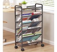 Compact Mobile Rolling Book Cart - Black Metal Storage Trolley on Wheels for Narrow Spaces, Multi-Functional Bookshelf for Home & Office Organization, Easy Mobility & Stylish Design