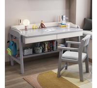 Compact Modern Home Office Desk with Storage Shelf Drawers and Cable Management Wooden Study Table for Students Professionals Small Spaces Computer Workstation (31Inch Grey)