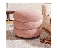 Compact Modern Wool Plush Ottoman Stool | Soft Round Footrest & Vanity Chair | Boucle Foot Stool for Living Room & Bedroom | 35x35x30cm (14x14x12in)