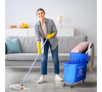 Mop Bucket and Wringer System on Wheels Separate Dirty HOMCOM Blue One Size