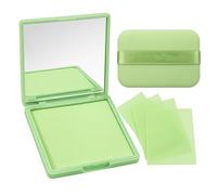 Compact Oil Blotting Paper Set with Mirror for Oily & Combination Skin - 100 Sheets Portable Blotting Papers, Lightweight Green Tea Case for Makeup Touch-Ups and Shine Control