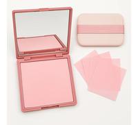 Compact Oil Control Blotting Paper with Mirror in Rose-Pink Case - 100 Sheets for Makeup Touch-Ups, Absorbs Excess Facial Shine for Oily and Combination Skin, Portable in Fabric Pouch