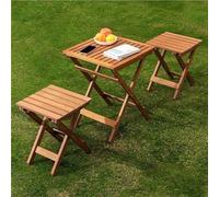 Compact Outdoor Folding Wooden Side Table Portable Patio Coffee Table for Garden Balcony & Backyard - Set of 2 Ideal for Small Spaces