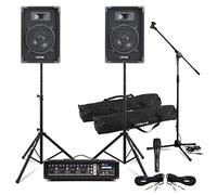 Compact PA System for Bands and Singers - 8" 800W Passive Speakers, 4-Channel Bluetooth Mixer Amp, Mic Set, Cables & Stands, Live Sound Kit for Performers, Churches, Events, Rehearsals