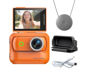 Compact Panoramic Action Camera Anti-Shake WiFi Mini Sports Camera 2.0in Flip Screen with Magnetic Neck Strap for First-person View Shooting