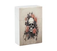 Compact Plastic Cigarette Case, Ancient Skull and Flowers Print Stylish Cigarette Holder Portable Cigarette Case Cigarette Protection Box