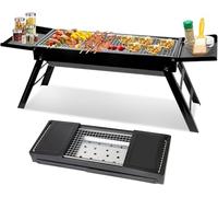 Compact Portable Charcoal Grill For Camping & Bbq - Stainless Steel Tabletop Grill With Shelf - Easy Setup For Outdoor Cooking, Picnics, And Backyard Fun