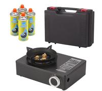 Compact Portable Gas Stove Burner - Camping Stove with & Carry Case - Ideal for Outdoor BBQs, Picnics, Travel Cooking - Outdoor Windproof Camp Stove, Cooking Grill, Propane Burner - Gas Stove + 4 Gas
