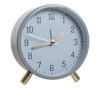 Compact Quartz Alarm Clock with Silent Sweep, Round Pointer Dial, Soft Night Illumination, Metal and Glass Mask, Sturdy Base for Desk or Bedroom (gray)