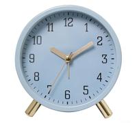 Compact Quartz Alarm Clock with Silent Sweep, Round Pointer Dial, Soft Night Illumination, Metal and Glass Mask, Sturdy Base for Desk or Bedroom (blue)