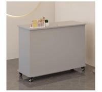 Compact Reception Desk on Wheels Solid Wood Counter with Lockable Drawers Storage Cabinets Rounded Corner Design Modern Office Furniture Compact Size for Small Spaces