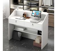 Compact Reception Desk with Lockable Drawer & Open Shelves Ideal Cash Register Station for Shops and Offices Modern Design for Efficient Space Management