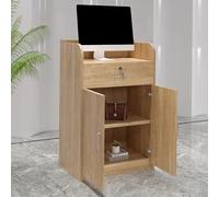 Compact Reception Desk with Lockable Drawers Space-Saving Cash Counter for Salon & Office Natural Finish 80cm (31.4in) for Efficient nization