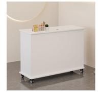 Compact Reception Desk with Wheels Solid Wood Panels Thickened Drawers with Lock Storage Cabinets Rounded Corner Design Ideal for Offices and Retail Spaces