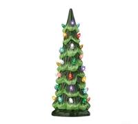 Compact retro hand painted tabletop Christmas trees with energy saving LED lights and timer, designed to add vintage charm to holiday decor (20cm)