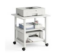 Compact Rolling Printer Stand with 2/3 Tier Storage Silent Swivel Casters Home Office Printer Cart Fits Printers & Documents White 18.9 x 15.7 in