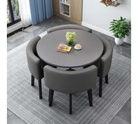 Compact Round Dining Table Set with 4 Stacking Chairs Space Saving 80cm/31.5in Club Table for Reception Office and Dining Room Use