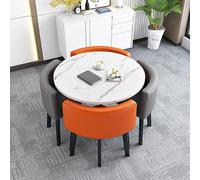 Compact Round Dining Table Set with 4 Stacking ChairsEasy Assembly SpaceSaving Design for Living Room Office or Reception AreaStylish Club Table Ensemble