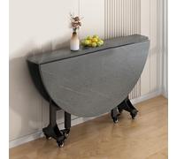 Compact Round Folding Dining Table Drop Leaf Kitchen Table for Small Spaces Sturdy Metal e 6 Universal Wheels Supports 400kg Seats 4 8 People Gray 120cm/47in