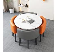 Compact Round Marble Effect Dining Table with Space-Saving Chairs Ideal for Office & Home Use Versatile Design 90 x 75 cm (W x H)
