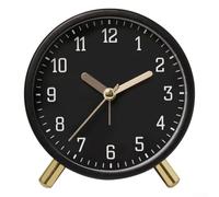 Compact Round Quartz Alarm Clock with Silent Mechanism, Soft Night Illumination, Metal Paint Hands, and Stable Metal Base (black)