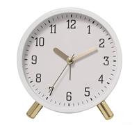 Compact Round Quartz Alarm Clock with Silent Mechanism, Soft Night Illumination, Metal Paint Hands, and Stable Metal Base (white)