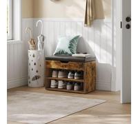 Compact Shoe Storage Bench with Cushion 3 Compartments Hallway VASAGLE Brown One Size
