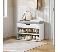 Compact Shoe Storage Bench with Cushion 3 Compartments Hallway VASAGLE White One Size