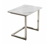 Compact Side Table for Small Spaces Rounded Corner Anti-Collision Design Stainless Steel Bed Tray Versatile Sofa Table for Living Room & Bedroom (White 70x50x60cm)