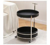 Compact Side Table with 2-Tier Storage Shelf Lockable Silent Casters Small Coffee Table & Nightstand for Home Office and Small Spaces Modern Design