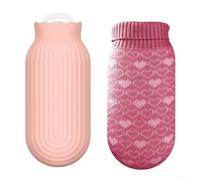 Compact Silicone Hot Water Bottle for Portable Heat or Cold Therapy Microwave and Fridge Ready with Knitted Cover (Pink)