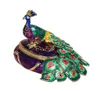 Compact Size High Strength Alloy Jewelry Case with Hand Painted Enameled Peacocks Art for Gift Giving and Daily Use Enameled Peacocks Jewelry Box