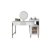 Compact Slate Vanity Table with Hidden Makeup Mirror, Drawers, and Side Storage - Elegant Dressing Table for Bedroom and Makeup Station