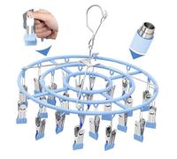 Compact Sock and Underwear Dryer Hanger - Ultimate Space-Saving Clothes Maiden With Strong Metal Clips for All Drying Solutions (Blue 24 Clips)