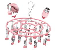 Compact Sock Dryer with Pegs & Underwear Dryer Hanger - Ultimate Space-Saving Clothes Maiden and Perfect Small Clothes Dryer. Strong Metal Clips for All Clothes Drying Solution (Pink 24 Clips)