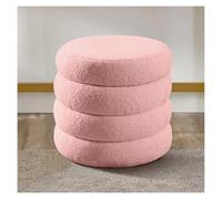Compact Soft Padded Ottoman, Round Upholstered Footrest, Modern Decorative Stool for Living Room & Bedroom, Pink, 35x40cm (14x16in) - Stylish Home Furniture