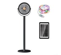 Compact Solar Floor Standing Fan Cordless 5-Speed Oscillating Air Circulator with RGB Strip for Travel Camping Outdoor Use(Black)