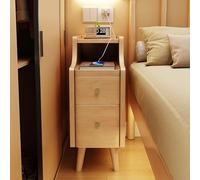Compact Solid Wood Bedside Table with 2 Drawers, Narrow Nightstand with Open Sliding Shelf, Mid Century Modern Night Stand for Bedroom, Small Spaces(20x40x50cm(8x16x20inch), Yellow)