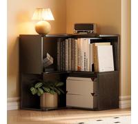 Compact Solid Wood Corner Shelves with Rounded Edges MultiLayer Bookshelf & Display Case SpaceSaving Storage Unit with External Bookends 23.6in Small Design