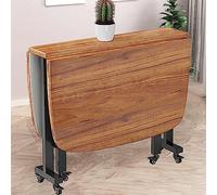 Compact Solid Wood Folding Dining Table - Extendable Drop Leaf Design for Small Spaces Portable Rectangular Table on Wheels for Dining Room or Kitchen
