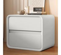 Compact Solid Wood Nightstand Leather Bedside Table with Drawers Modern Simple Style Storage Cabinet for Bedroom Narrow Multifunctional Bed End Table Pure White 50cm/19.69in