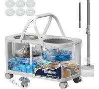 Compact Spin Mop for Apartments & Small Spaces, Clean & Dirty Water Separation Mop Bucket for Pet Owners & Daily Cleaning,360° Swivel Wheels, Safe for Hardwood & Tile, Adjustable Handle, 6 Mop Heads