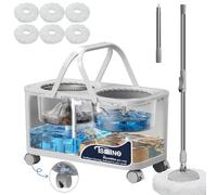 Compact Spin Mop for Apartments & Small Spaces, Clean & Dirty Water Separation Mop Bucket for Pet Owners & Daily Cleaning,360° Swivel Wheels, Safe for Hardwood & Tile, Adjustable Handle, 6 Mop Heads