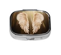 Compact Square Pill Box Angel Wing Portable Medication Pill Organizer Dispenser with Compartments | Travel Small Pill Box for Purse & Pocket