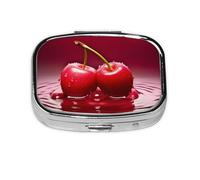 Compact Square Pill Box Red Cherries Portable Medication Pill Organizer Dispenser with Compartments | Travel Small Pill Box for Purse & Pocket