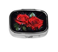 Compact Square Pill Box Red Roses Portable Medication Pill Organizer Dispenser with Compartments | Travel Small Pill Box for Purse & Pocket