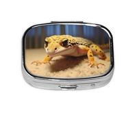 Compact Square Pill Box Sand Leopard Gecko Portable Medication Pill Organizer Dispenser with Compartments | Travel Small Pill Box for Purse & Pocket