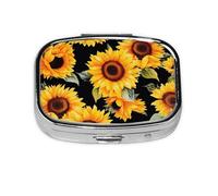 Compact Square Pill Box Spring Sunflowers Flowers Portable Medication Pill Organizer Dispenser with Compartments | Travel Small Pill Box for Purse & Pocket