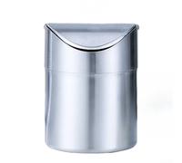 Compact Stainless Steel Desktop Trash Can With Flip-Top Lid, For Mini Garbage Bin For Office Or Small Spaces, 15.8 Cm Height Silver Brushed Finish